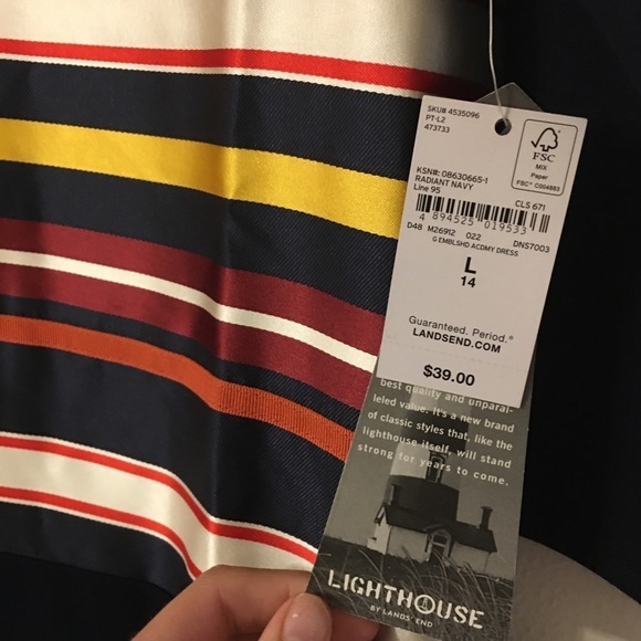 Lands’End | NWT Lighthouse Stripe Navy Flare Dress - Picture 3 of 7